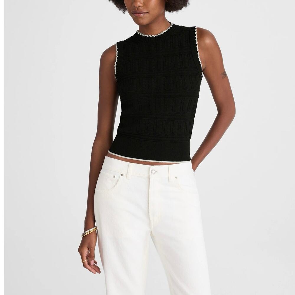 NWT Madewell Mixed-Stitch Sleeveless Sweater Black And Ivory Combo Size Small